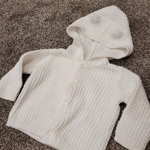 Carters Baby White Cotton Chunky Knit Hooded Cardigan Sweater with Ears 3 Months